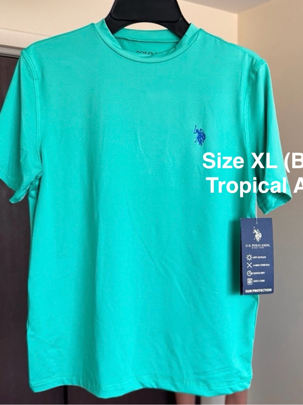 U.S. Polo Assn. Boys Short sleeve Rashguard, XL, Tropical Aqua